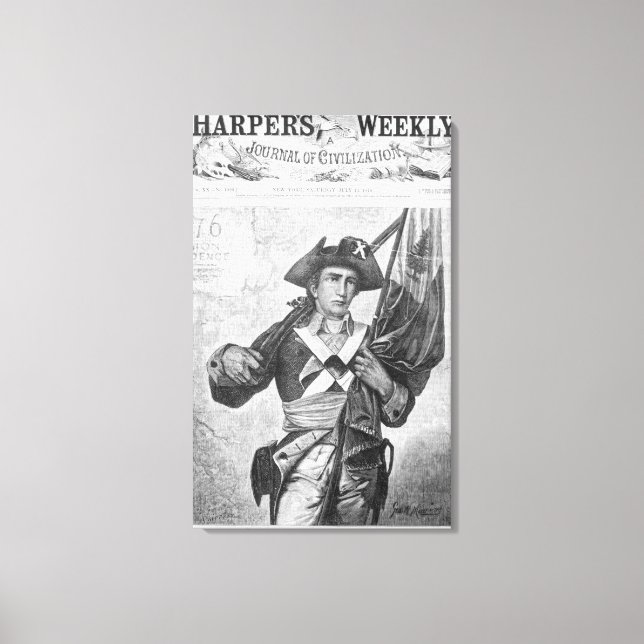 Continental Soldier mit einer Moschusenflagge Leinwanddruck (Vorderseite)