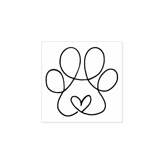 Continuous Line Art Heart in einem Paw Print Mini Gummistempel (Prägung)