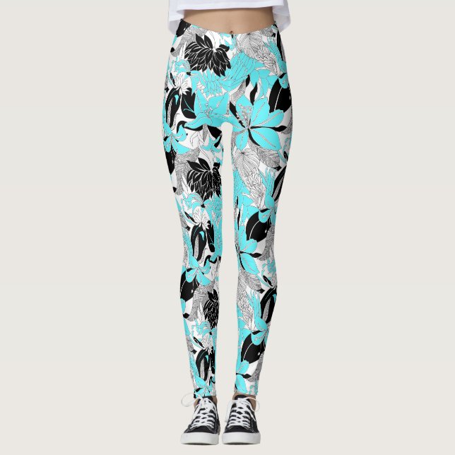 Contour Hawaii Tropical Lily and Protea Floral Leggings (Vorderseite)