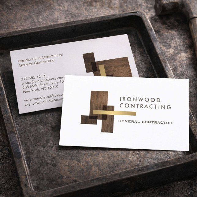 Contractor Wood Gold Logo Visitenkarte (Von Creator hochgeladen)