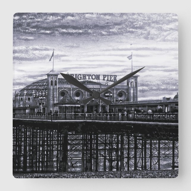 Contrast Brighton Pier Quadratische Wanduhr (Vorderseite)