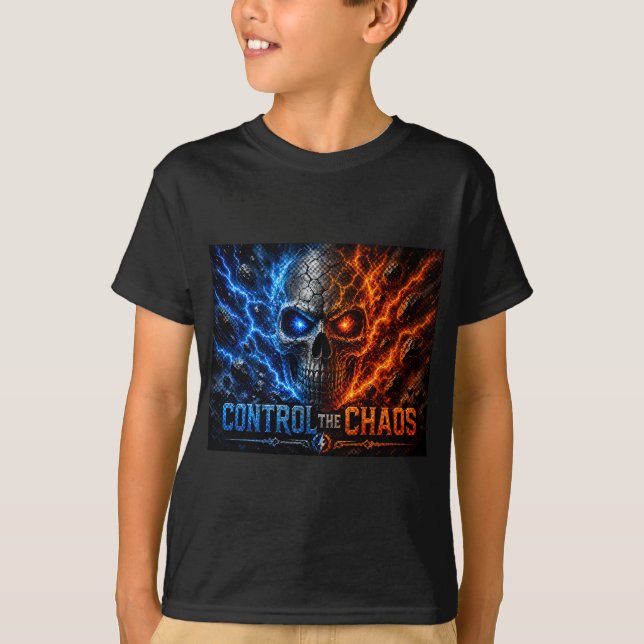 Control the Chaos Skull – Fire & Ice Split Face |  T-Shirt (Vorderseite)