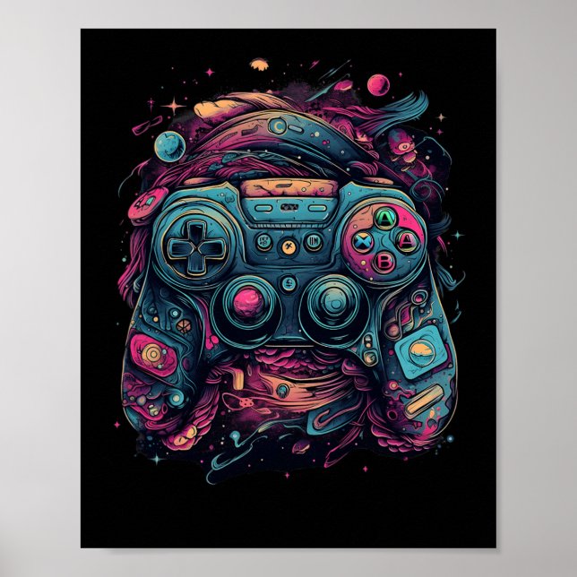 Controller Gaming Rave Gamer Nerd Abstrakt PC Game Poster (Vorne)