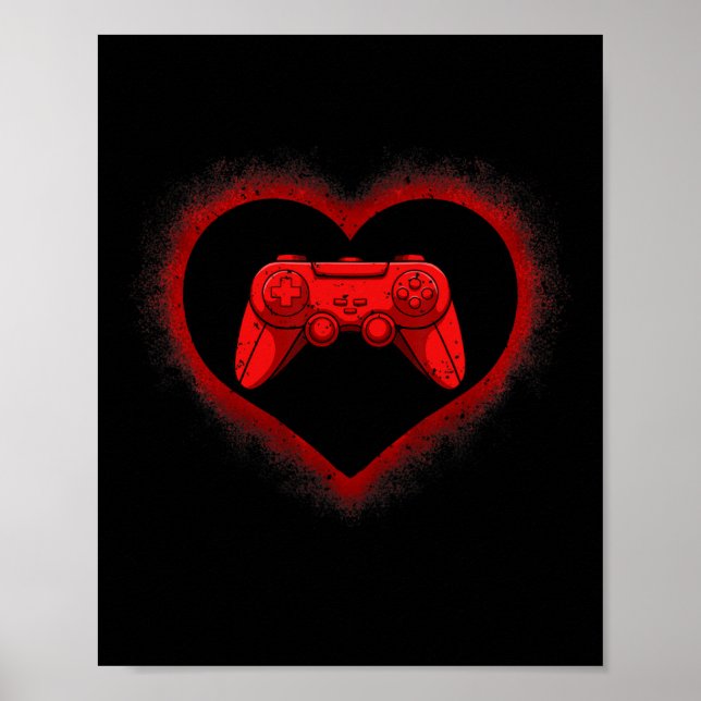 Controller Heart Valentinstag Cool Gaming Gamer Poster (Vorne)