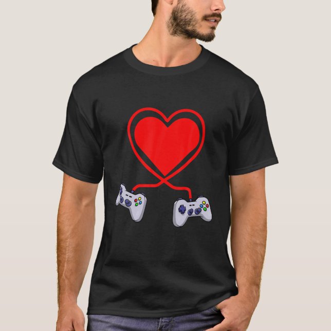 Controller Heart Video Gamers Funny Valenines Day T-Shirt (Vorderseite)