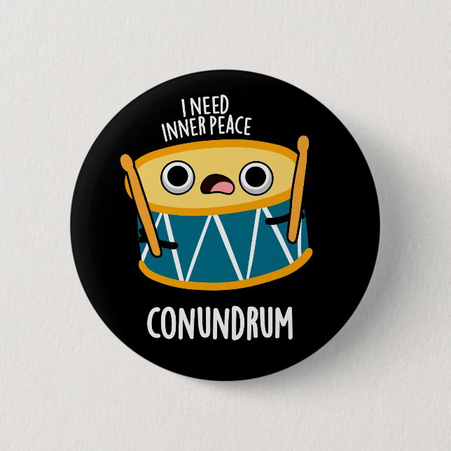 Conundrum Funny Drummer Drum Pun Dark BG Button (Vorderseite)