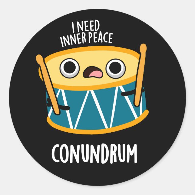 Conundrum Funny Drummer Drum Pun Dark BG Runder Aufkleber (Vorderseite)