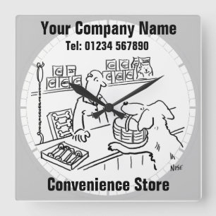 Convenence Store, Local Shop oder Supermarkt Quadratische Wanduhr