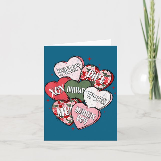 Conversation Hearts Camo Valentine's Day Men Boys  Dankeskarte (Vorderseite)