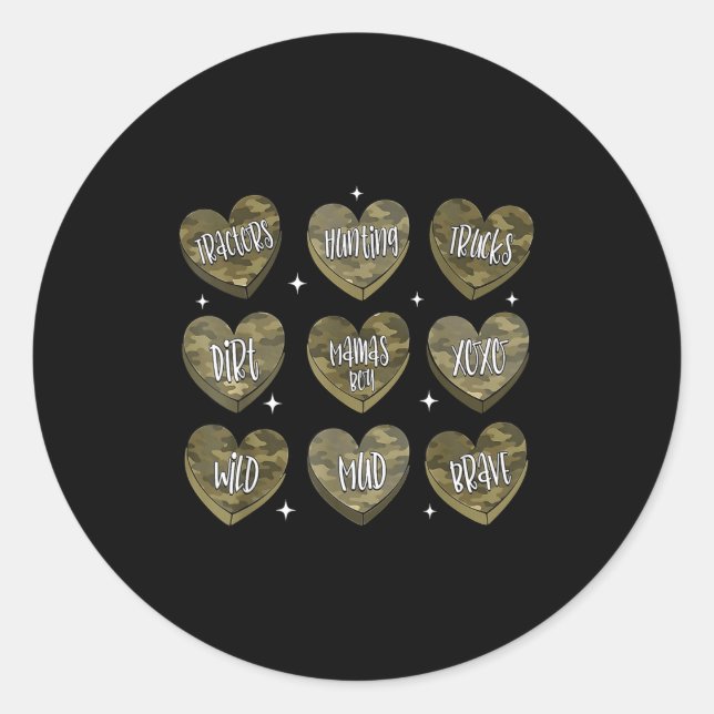 Conversation Hearts Camo Valentine's Day Men Boys  Runder Aufkleber (Vorderseite)