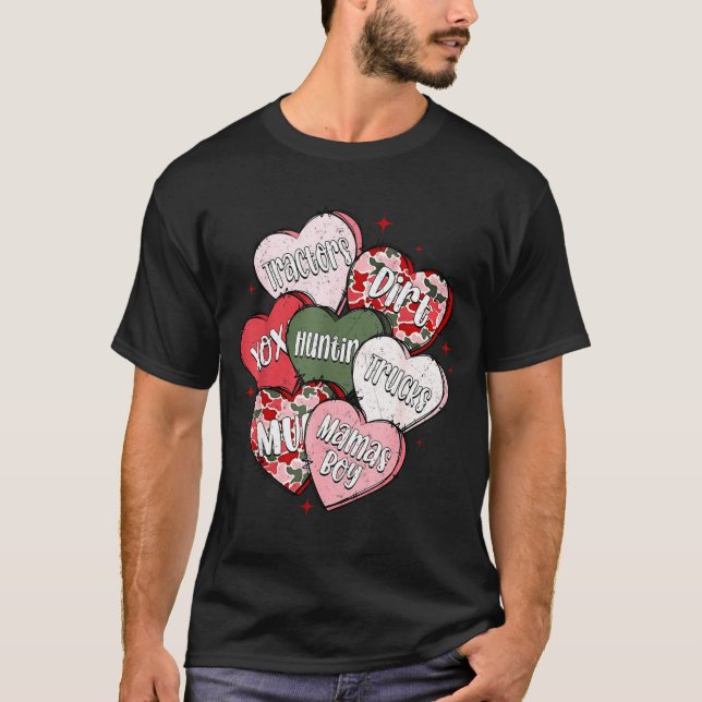 Conversation Hearts Camo Valentine's Day Men Boys  T-Shirt (Vorderseite)