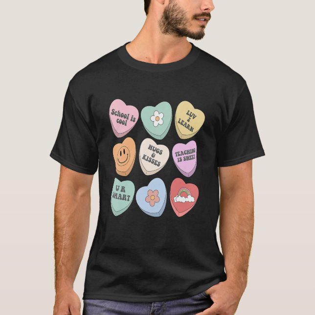 Conversation Hearts Groovy Valentines Day Cute Tea T-Shirt (Vorderseite)