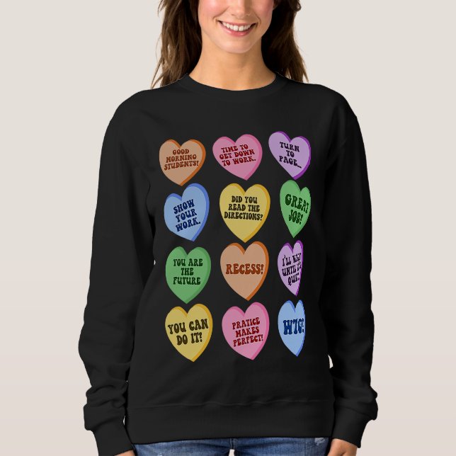 Conversation Hearts Groovy Valentinstag Niedlich T Sweatshirt (Vorderseite)