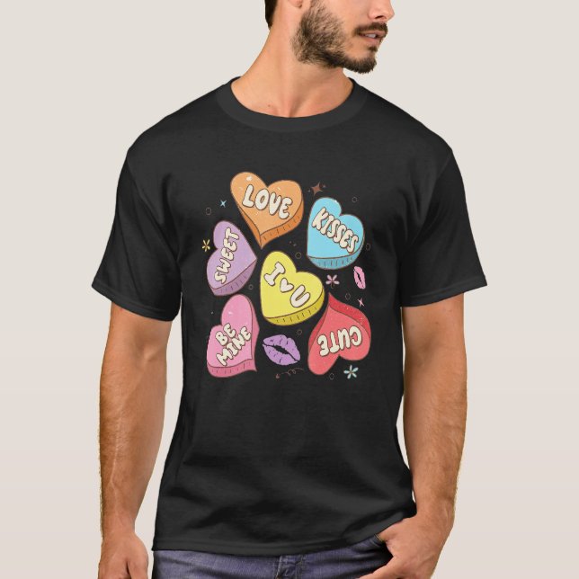 Conversation Hearts Valentines XOXO Retro Groovy F T-Shirt (Vorderseite)