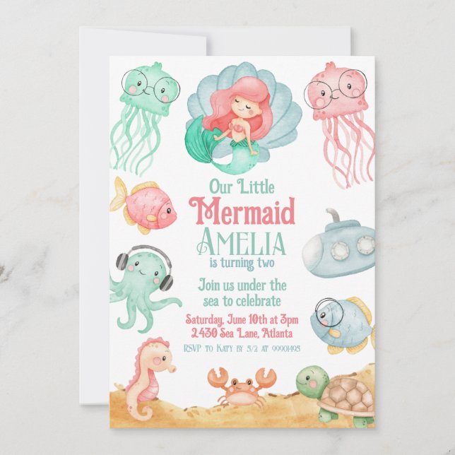 Convite de Aniversário da Sereia Einladung (Vorderseite)