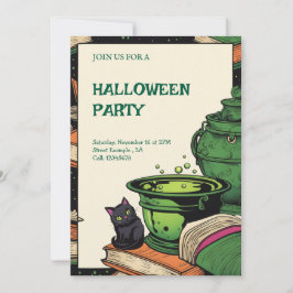 Convite Festa Halloween Caldeirão e Gato Preto Einladung