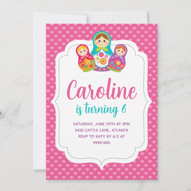 Convite Matryoshka, Festa de aniversário Einladung (Vorderseite)