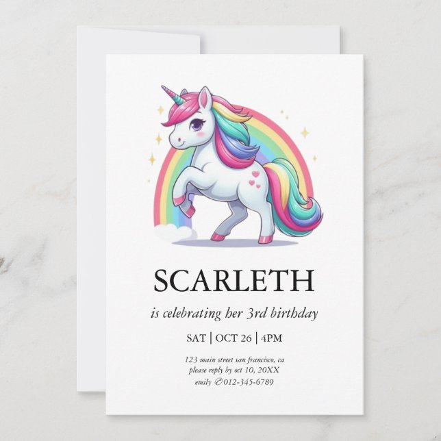 Convite Modern Cute Doodle Unicorn Stars Aniversár Einladung (Vorderseite)