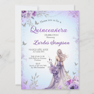 Convite Quinceañera invitation Purple and Silver Einladung