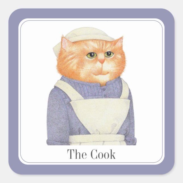 COOK CAT Kleine quadratische Aufkleber + Text (Vorderseite)