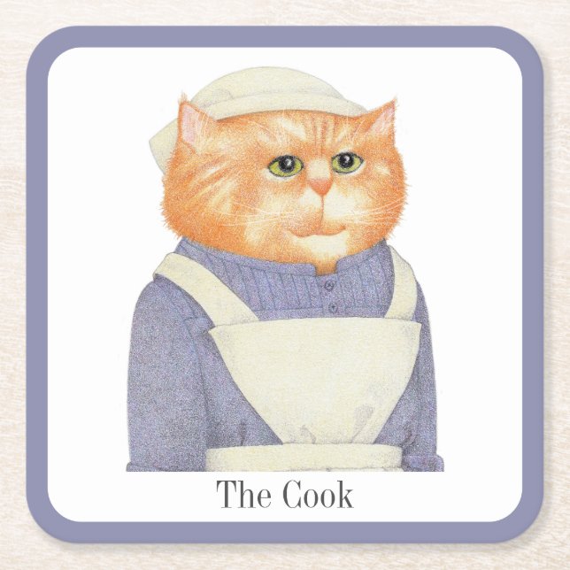 COOK CAT Square Paper Untersetzer + Text (Vorderseite)