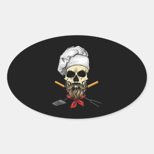 Cook Grill Master Koch Skull Face Halloween Gesche Ovaler Aufkleber