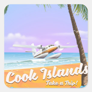 Cook Islands Vintage Reise Beach Poster. Quadratischer Aufkleber