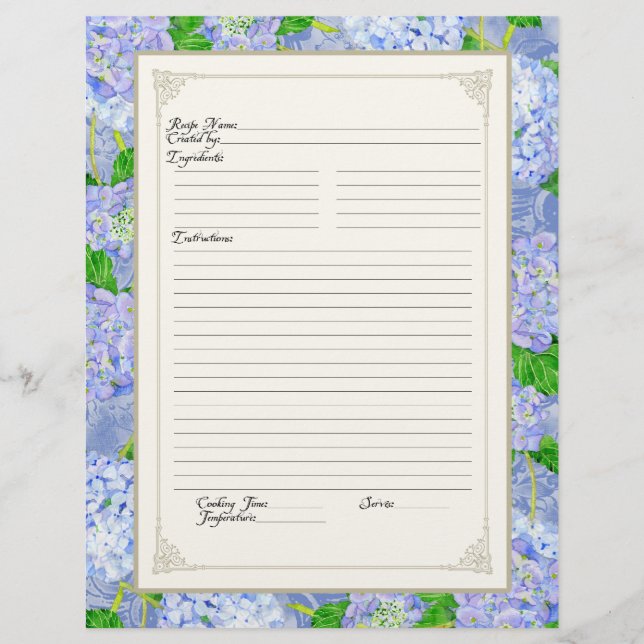 Cookbook Page Blue Hydrangea Lace Floral Formal Flyer (Vorne)