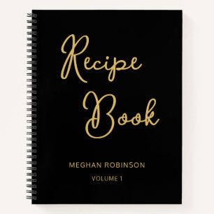 Cookbook Rezept Black and Gold Girly Monogram Notizbuch
