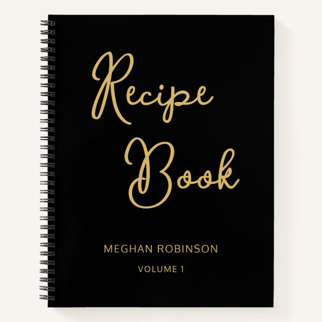 Cookbook Rezept Black and Gold Girly Monogram Notizbuch (Vorderseite)