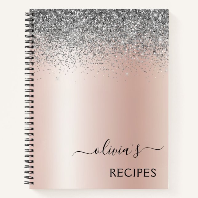 Cookbook Rose Gold Blush Pink Silver Glitzer Notizbuch (Vorderseite)
