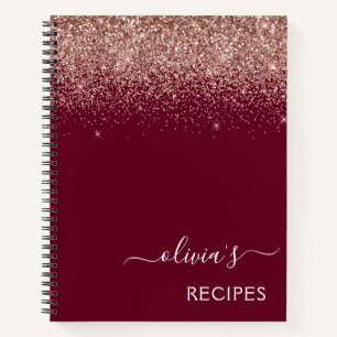 Cookbook Rose Gold Pink Burgundy Glitzer Monogram Notizbuch