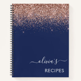 Cookbook Rose Gold Pink Navy Blue Glitzer Monogram Notizbuch