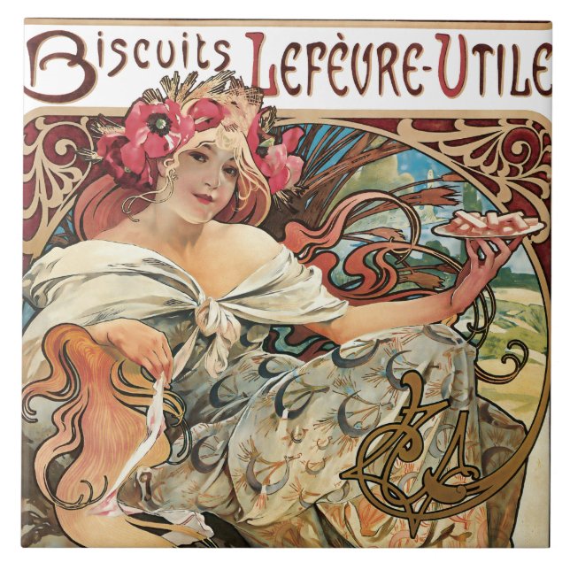 Cookie Art Nouveau Werbung Alphonse Mucha Fliese (Vorderseite)