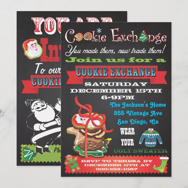 Cookie-Austausch/ Ugly Sweater-Party Einladungen (Vorne/Hinten)