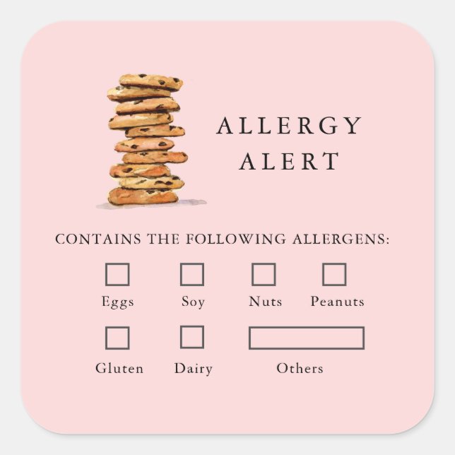 Cookie Bakery Food Safety Allergie Alert Pink Quadratischer Aufkleber (Vorderseite)