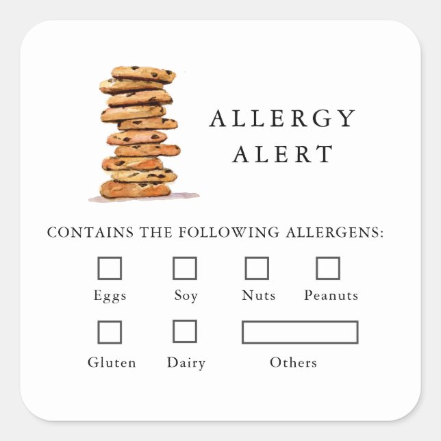 Cookie Bakery Food Safety Allergie Alert Quadratischer Aufkleber (Vorderseite)
