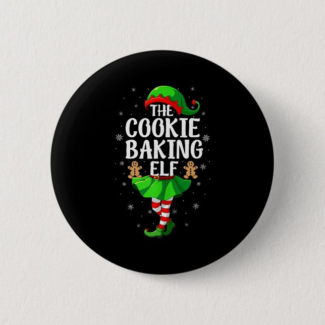 Cookie Baking Elf Christmas Girl Women Elf Squad X Button (Vorderseite)