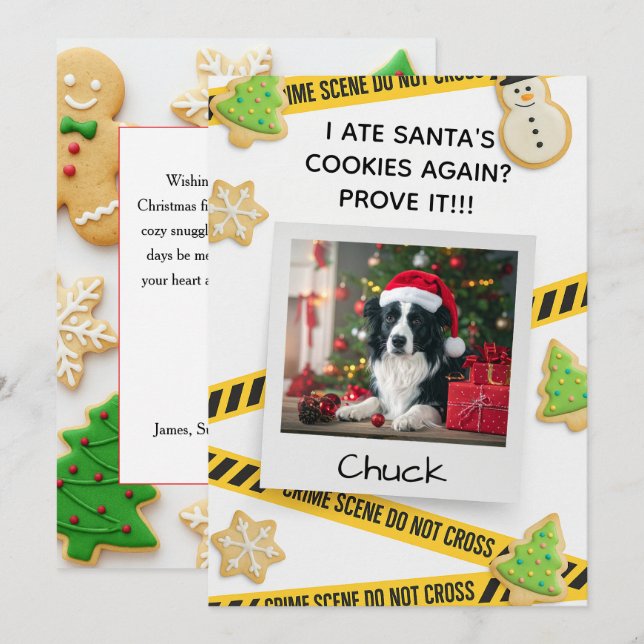 Cookie Crime Scene Funny Dog Christmas Card Dankeskarte (Vorne/Hinten)