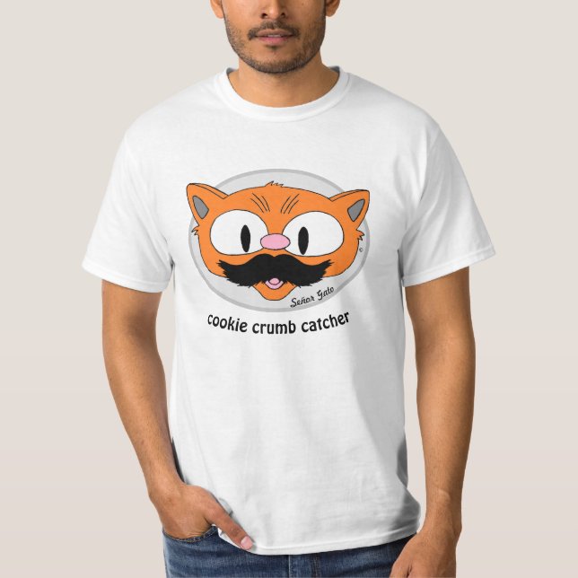 Cookie Crumb Catcher Mustache Spaß Cartoon Chat T-Shirt (Vorderseite)