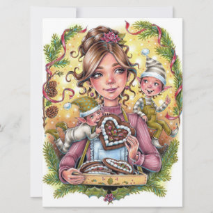 Cookie Elves Weihnachtsfamilie Backen Joy Art Card
