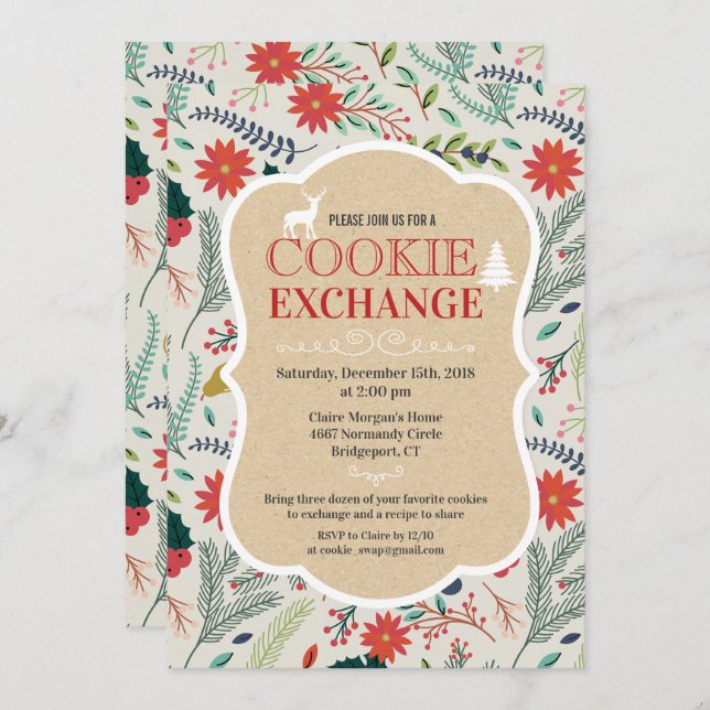 Cookie Exchange Feiertag Einladung (Vorne/Hinten)