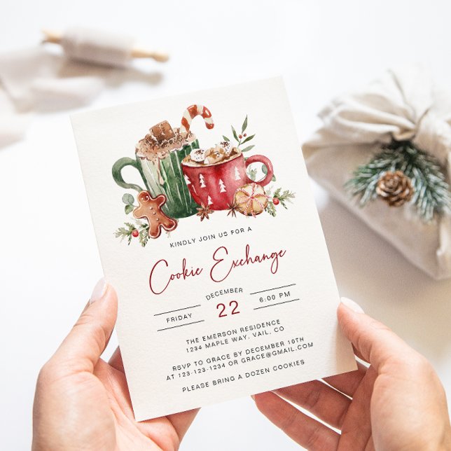 Cookie Exchange - Feiertagseinladung Einladung (Cookie Exchange Christmas Invitation | Watercolor Cookies & Cocoa Holiday Party by Painted Paperie
)