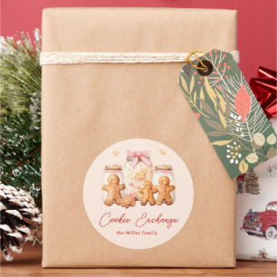 Cookie Exchange Gingerbread Man Blush Runder Aufkleber