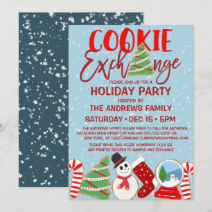 Cookie Exchange Red Blue Illustrations Holiday Einladung