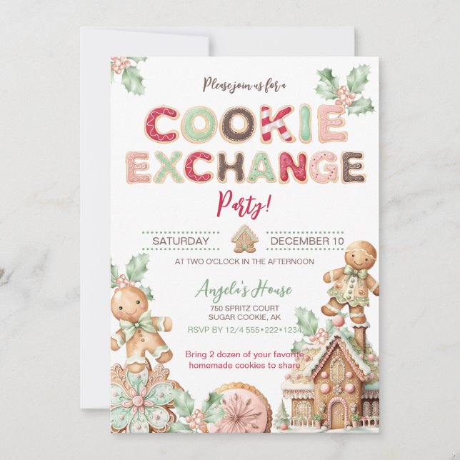 Cookie Exchange Weihnachtscookies Lebkuchen Einladung (Vorderseite)