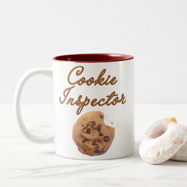 Cookie Inspector Zweifarbige Tasse (Mit Donut)