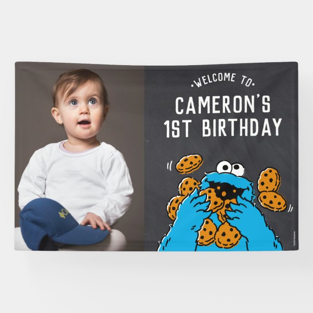 Cookie Monster 1. Geburtstag Begrüßung Banner (Horizontal)