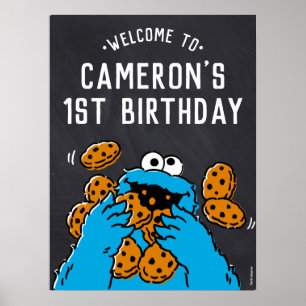 Cookie Monster 1. Geburtstag Begrüßung Poster