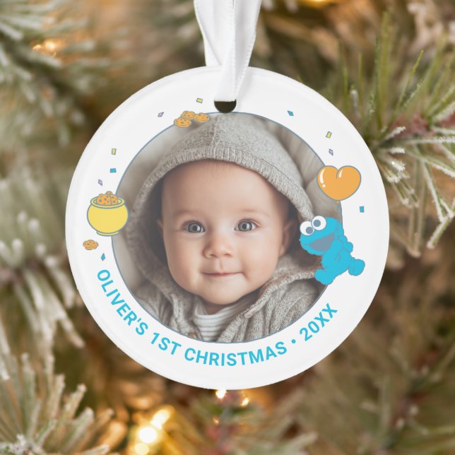 Cookie Monster Baby First Christmas Photo Ornament (Baum)